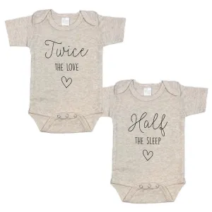 Twice The Love Half The Sleep - Twin Reveal - Pregnancy Announcement Infant Bodysuit - Surprise For Friends and Family (Natural)
