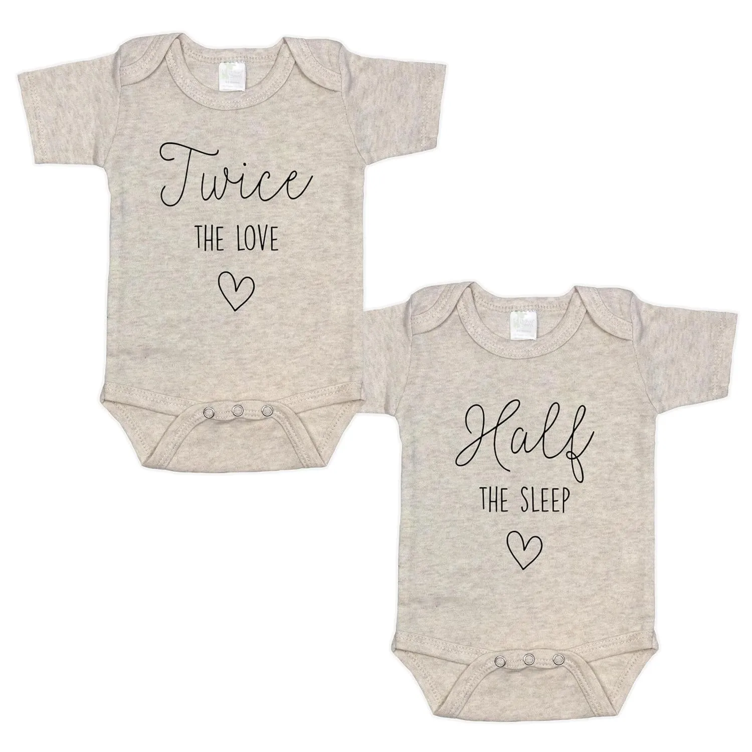 Twice The Love Half The Sleep - Twin Reveal - Pregnancy Announcement Infant Bodysuit - Surprise For Friends and Family (Natural)
