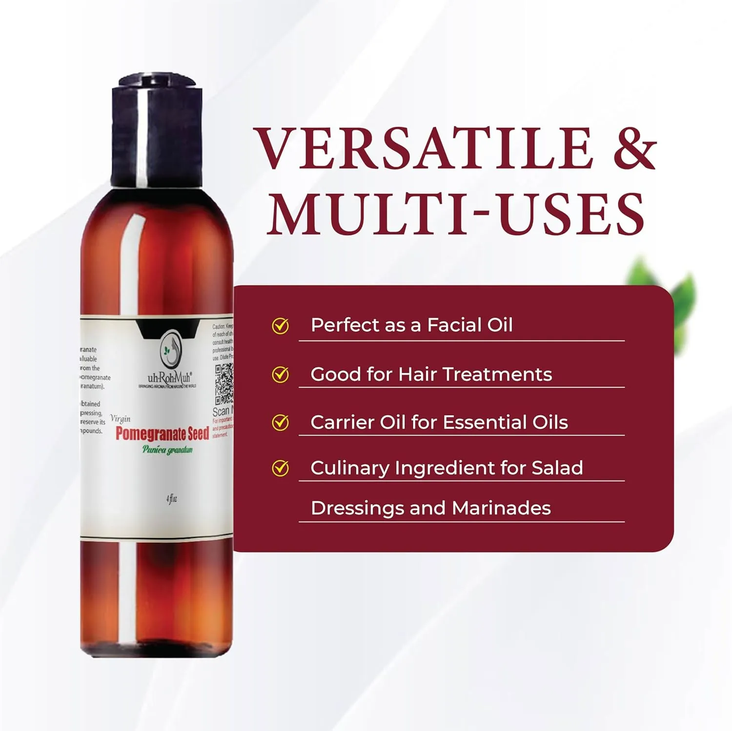 uh*Roh*Muh 100% Pure Virgin Pomegranate Seed Oil – Cold-Pressed & Unrefined from Turkey | Lightweight Moisturizer for Face, Skin & Hair | Nutrient-Rich Botanical Oil | 4 Fl Oz