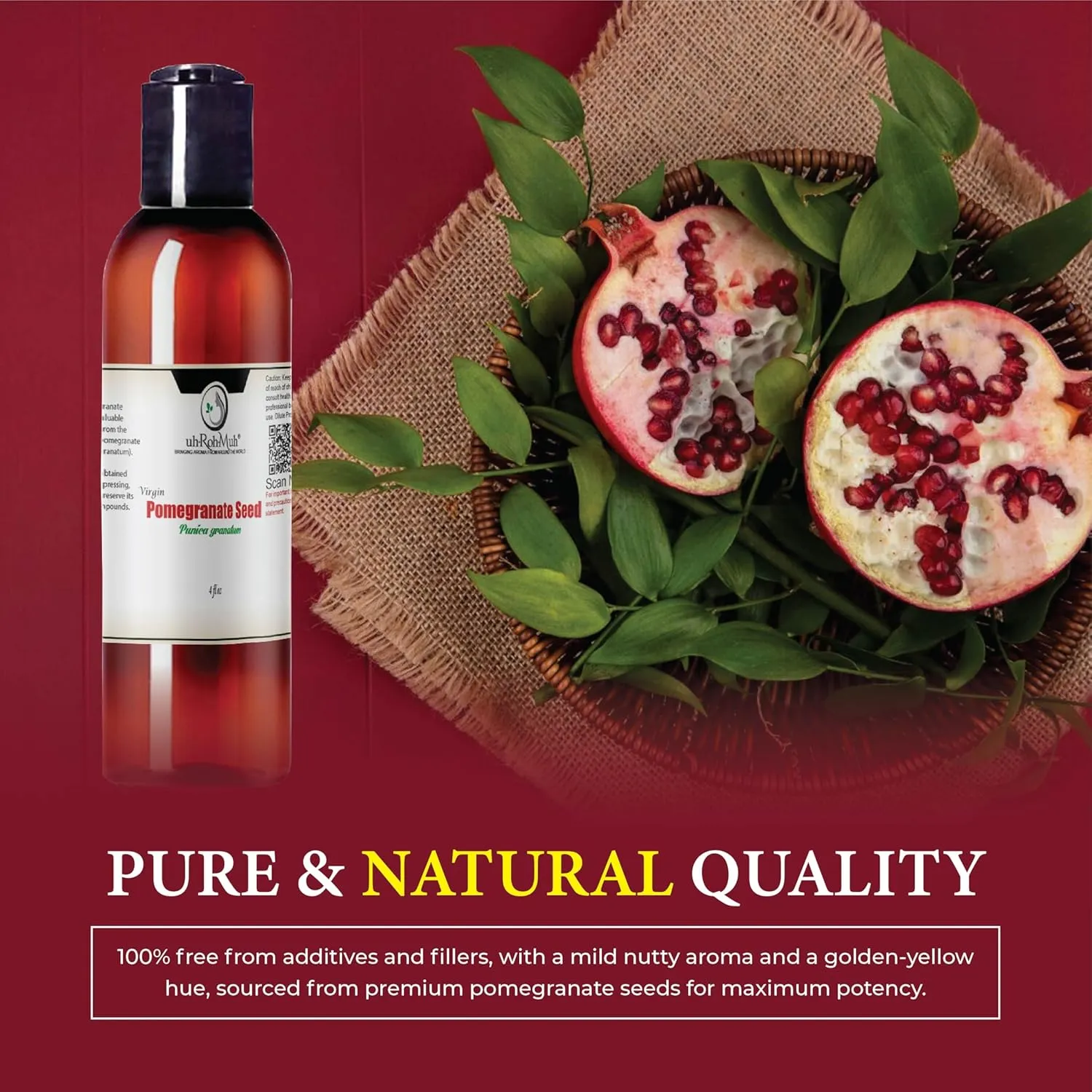 uh*Roh*Muh 100% Pure Virgin Pomegranate Seed Oil – Cold-Pressed & Unrefined from Turkey | Lightweight Moisturizer for Face, Skin & Hair | Nutrient-Rich Botanical Oil | 4 Fl Oz