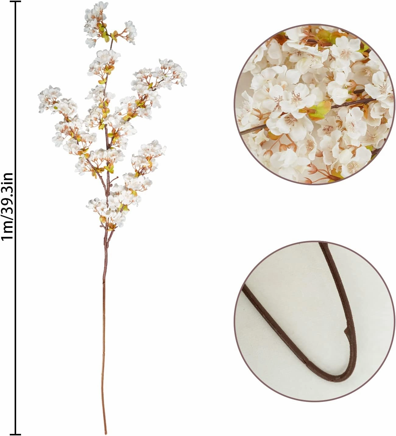 Uieke Silk White Cherry Blossom Branches, 39.3in Artificial Cherry Blossom Stems, Fake Plum Blossom Flowers Arrangement for Wedding Home Decor, Set of 8