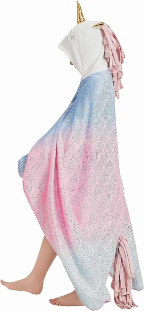 Unicorn Wearable Hooded Blanket for Kids,Cozy Unicorn Hoodie Throw Cloak Wrap with Rainbow Ombre Glittering Fish Scale Design, Valentines Day Gifts for Girls (Flannel & Sherpa Mermaid)