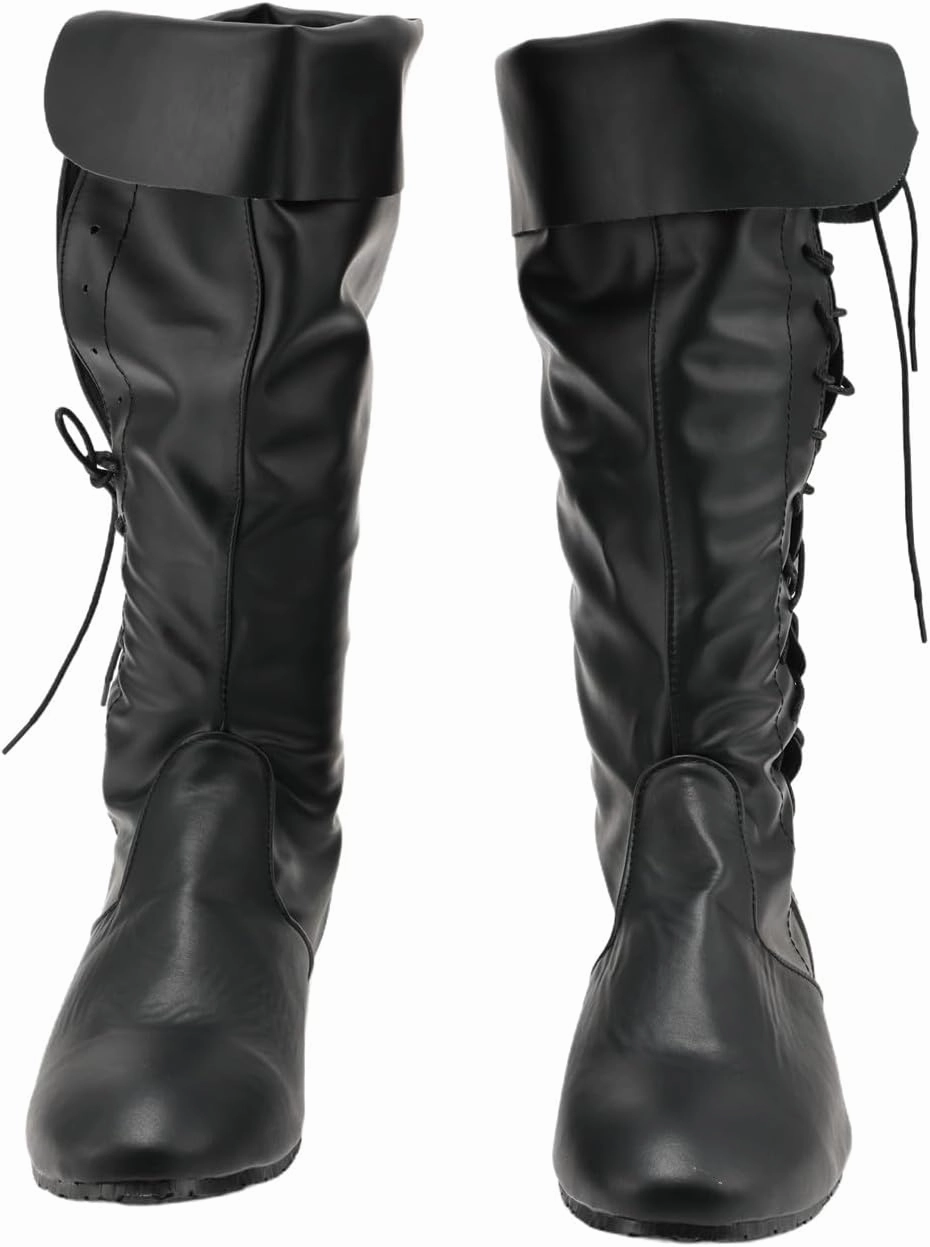 Unisex Renaissance Boots Medieval PU Leather Pirate Shoes Cowboy Distressed Chic Western Knight Boot