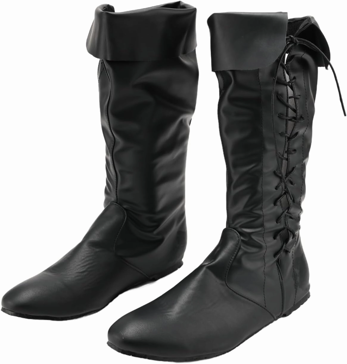 Unisex Renaissance Boots Medieval PU Leather Pirate Shoes Cowboy Distressed Chic Western Knight Boot