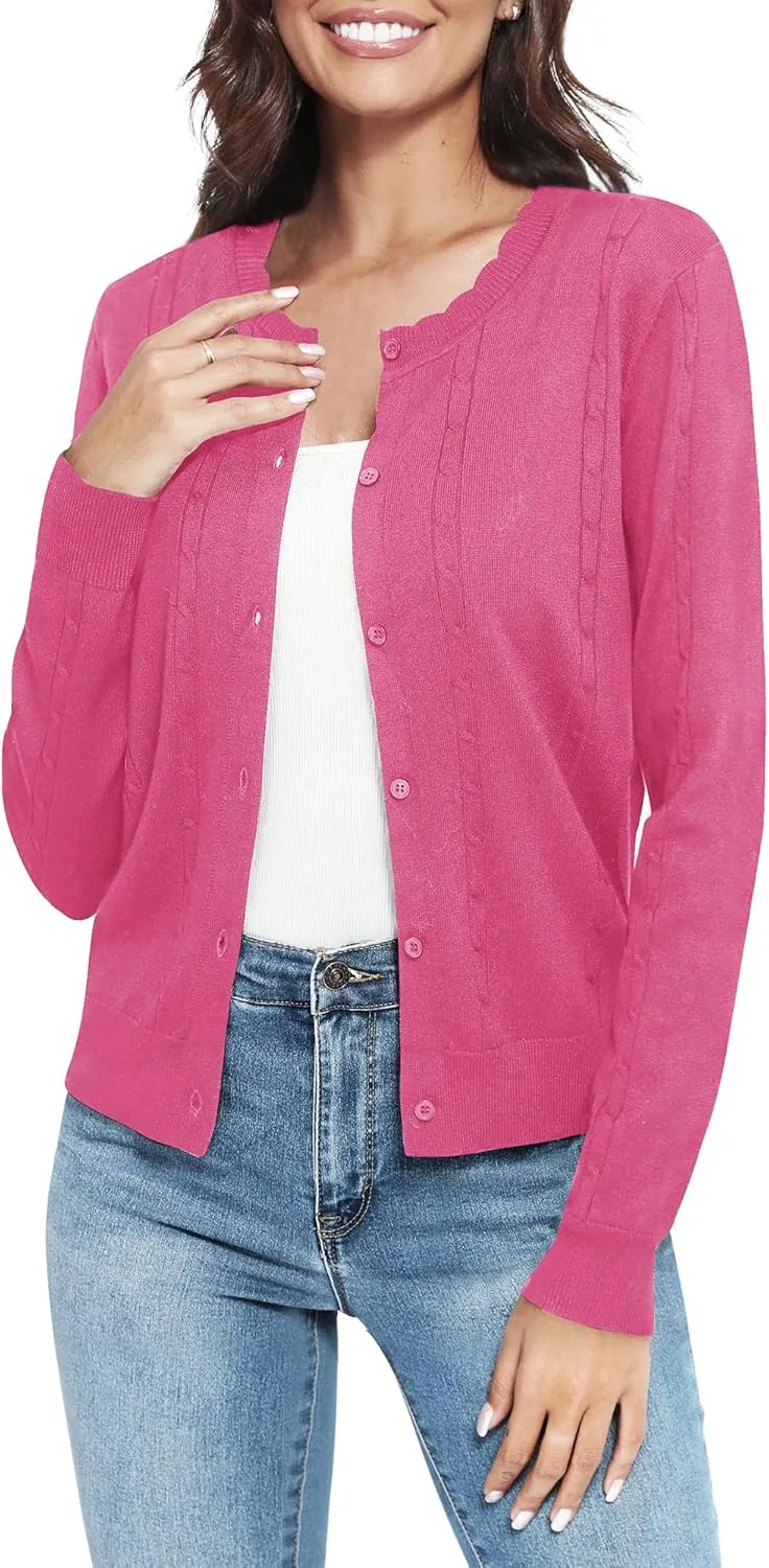 Urban CoCo Women's Lightweight Crew Neck Cropped Cardigan Long Sleeve Open Front Soft Knit Tops Casual Outfit