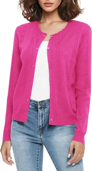 Urban CoCo Women's Lightweight Crew Neck Cropped Cardigan Long Sleeve Open Front Soft Knit Tops Casual Outfit