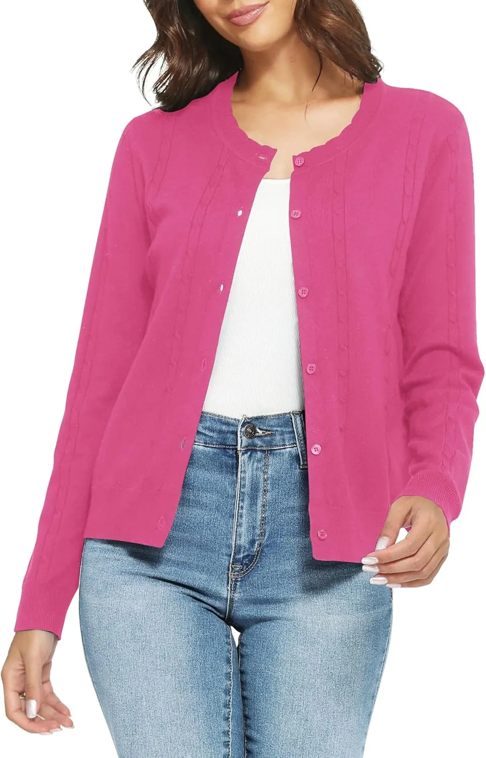 Urban CoCo Women's Lightweight Crew Neck Cropped Cardigan Long Sleeve Open Front Soft Knit Tops Casual Outfit