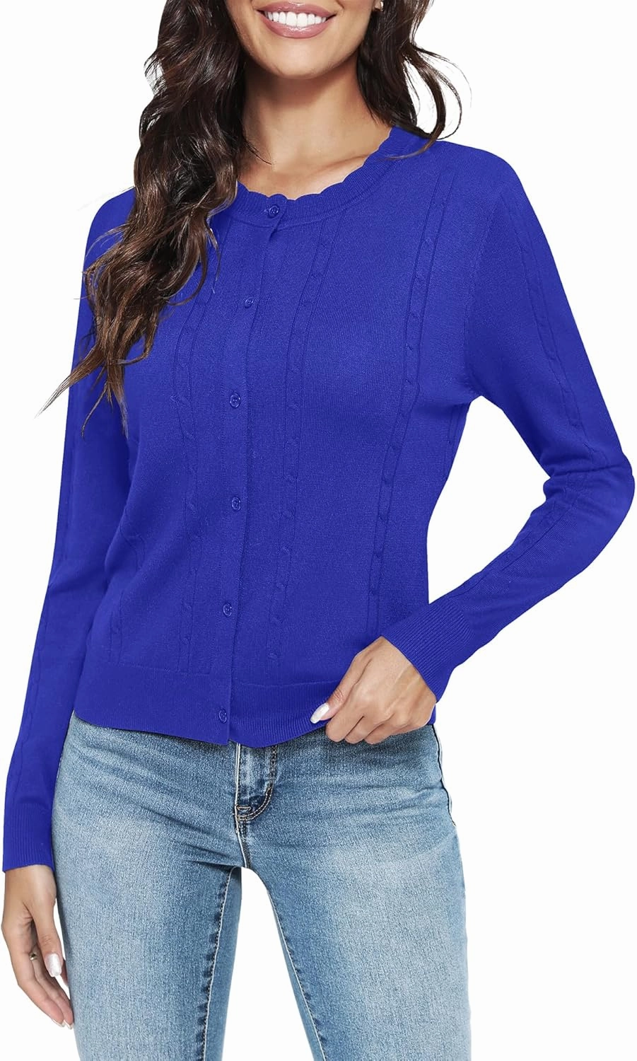 Urban CoCo Women's Lightweight Crew Neck Cropped Cardigan Long Sleeve Open Front Soft Knit Tops Casual Outfit