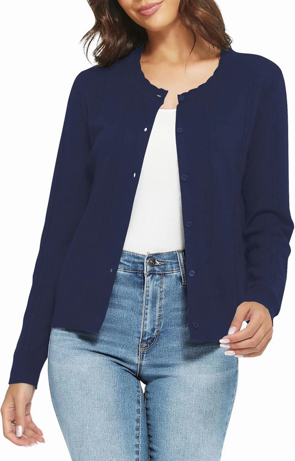 Urban CoCo Women's Lightweight Crew Neck Cropped Cardigan Long Sleeve Open Front Soft Knit Tops Casual Outfit