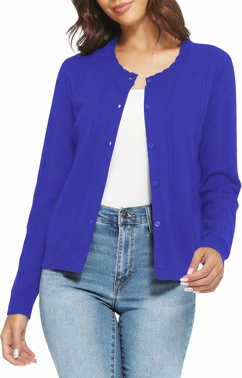 Urban CoCo Women's Lightweight Crew Neck Cropped Cardigan Long Sleeve Open Front Soft Knit Tops Casual Outfit