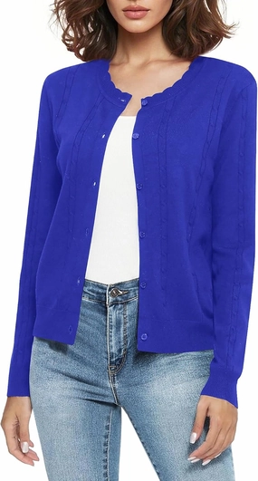 Urban CoCo Women's Lightweight Crew Neck Cropped Cardigan Long Sleeve Open Front Soft Knit Tops Casual Outfit