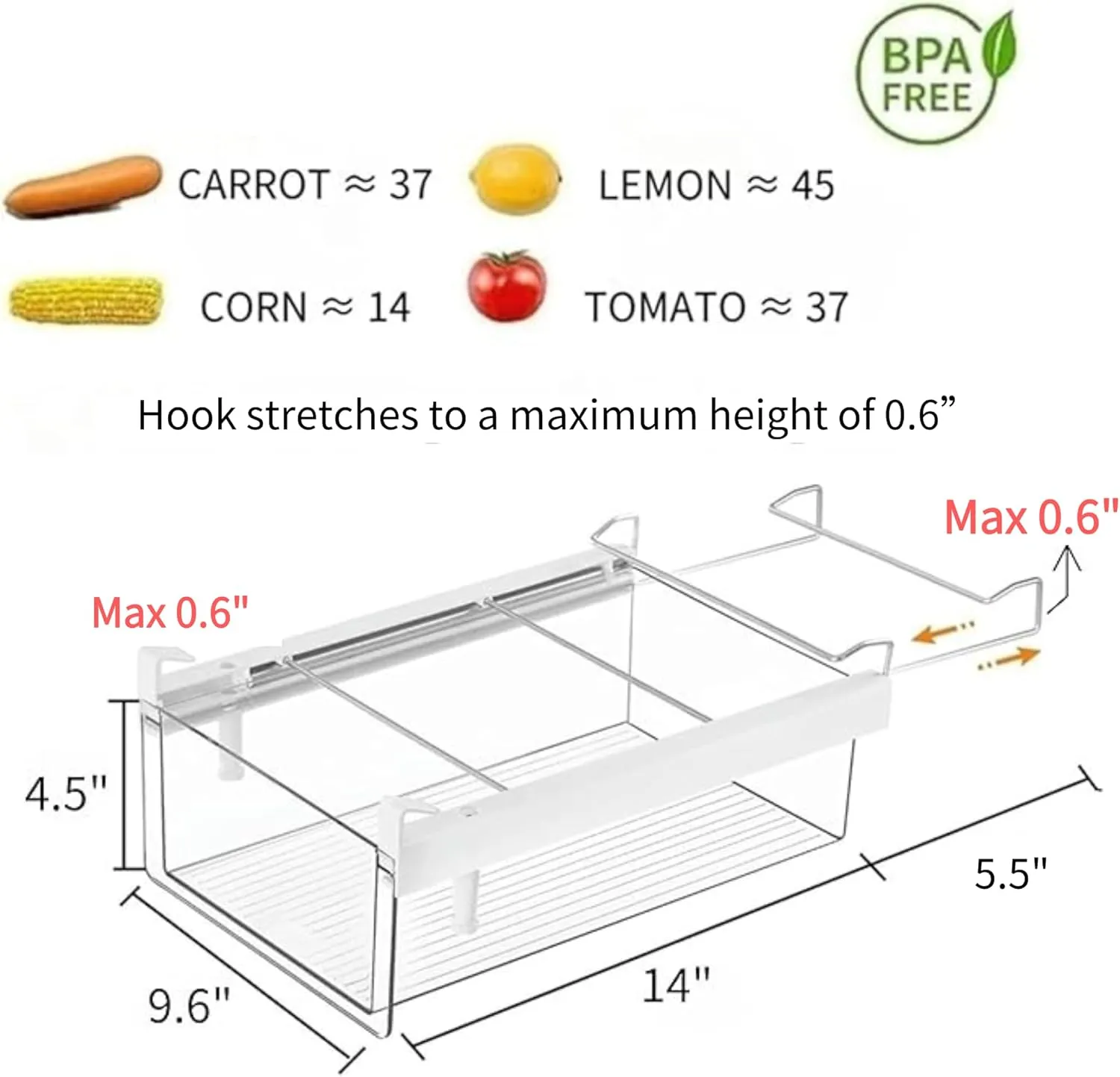 vacane Upgraded Refrigerator Drawers Organizer - Pull Out Fridge Bins with Handle, Extra-Long 19.5" Stretchable and Deep Storage