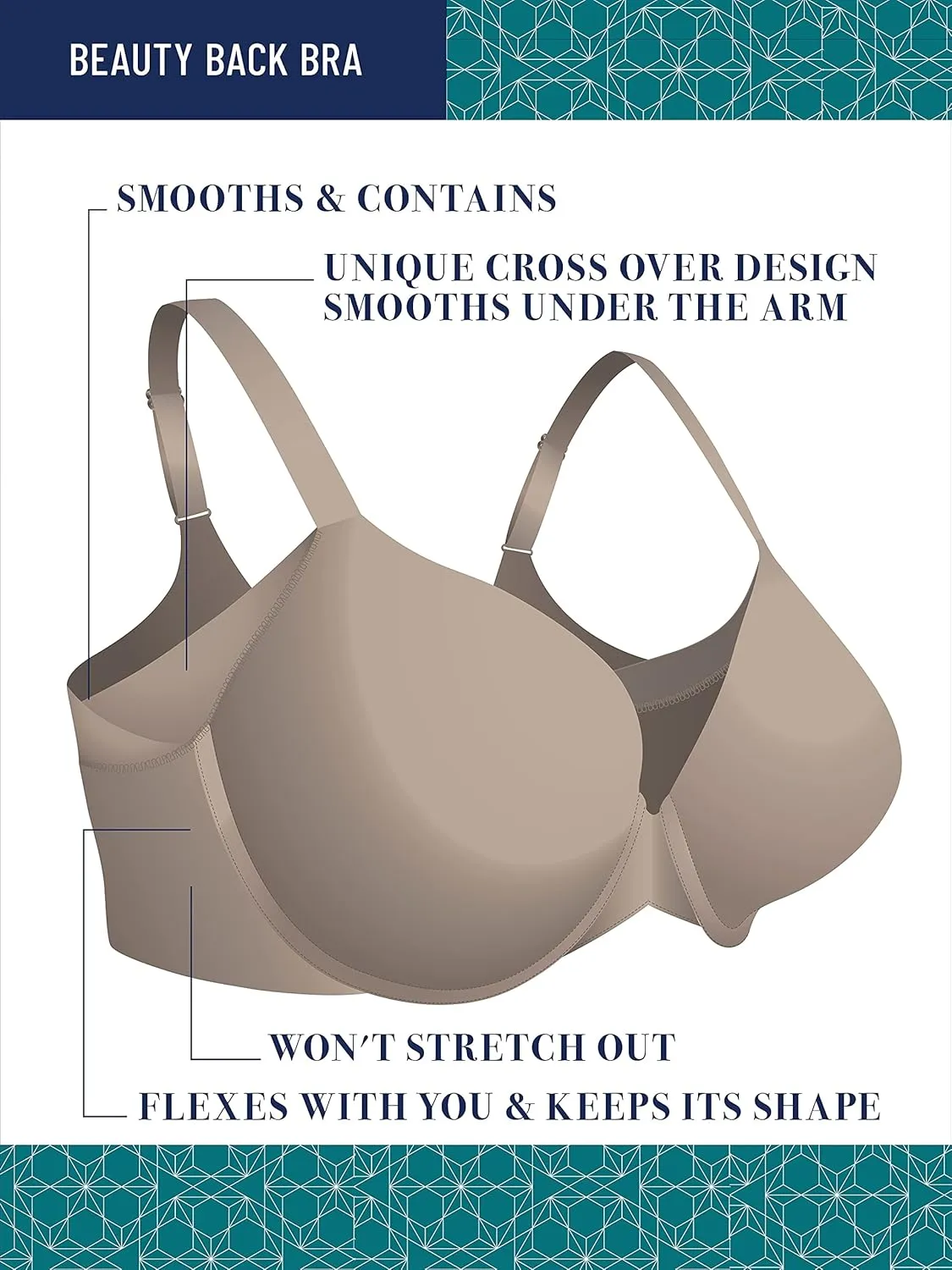 Vanity Fair Women's Beauty Bra with Extended Side & Back Smoothing