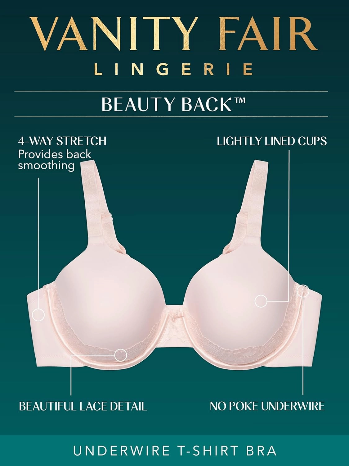 Vanity Fair Women's Beauty Back Full Figure Underwire Smoothing Bra with Lace