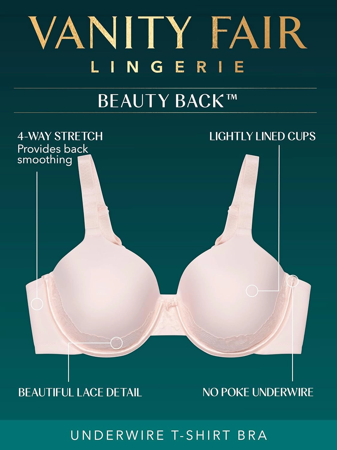 Vanity Fair Women's Beauty Back Full Figure Underwire Smoothing Bra with Lace