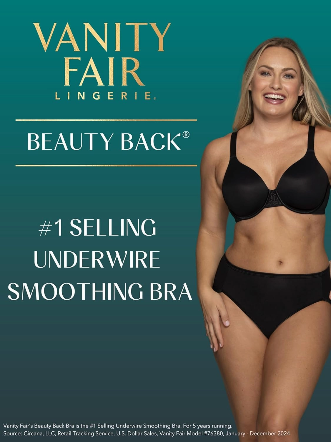 Vanity Fair Women's Full Figure Beauty Back Smoothing Bra, 4 Way Stretch Fabric, Lightly Lined Cups up to H