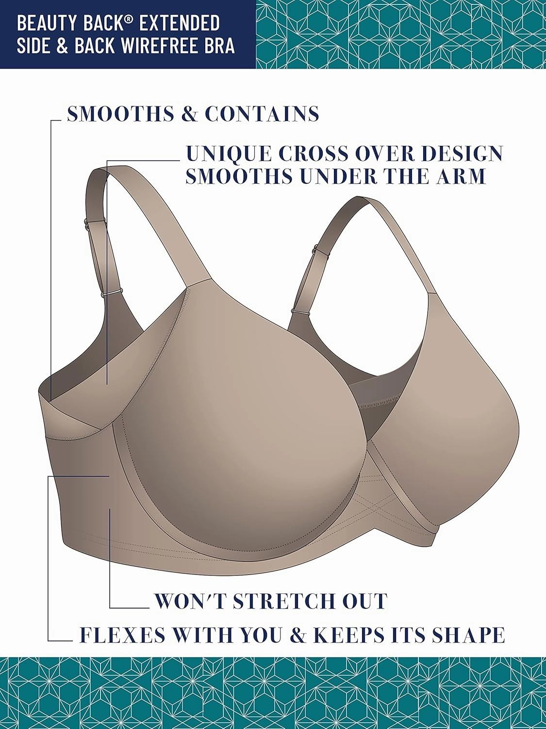 Vanity Fair Women's Full Figure Wireless Bra, Extended Side & Back Smoothing, Lightly Lined Cups Up to DDD