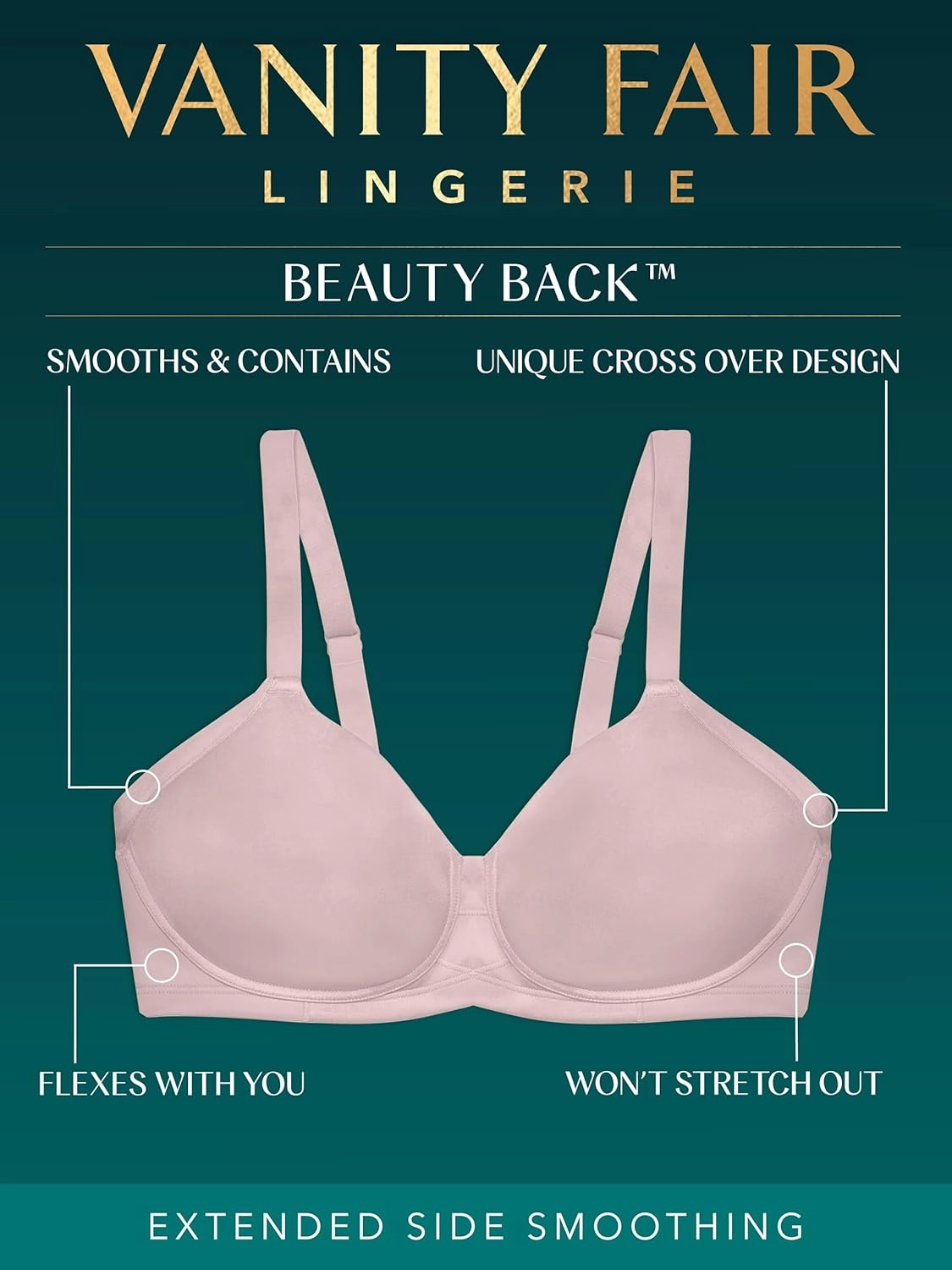 Vanity Fair Women's Full Figure Wireless Bra, Extended Side & Back Smoothing, Lightly Lined Cups Up to DDD