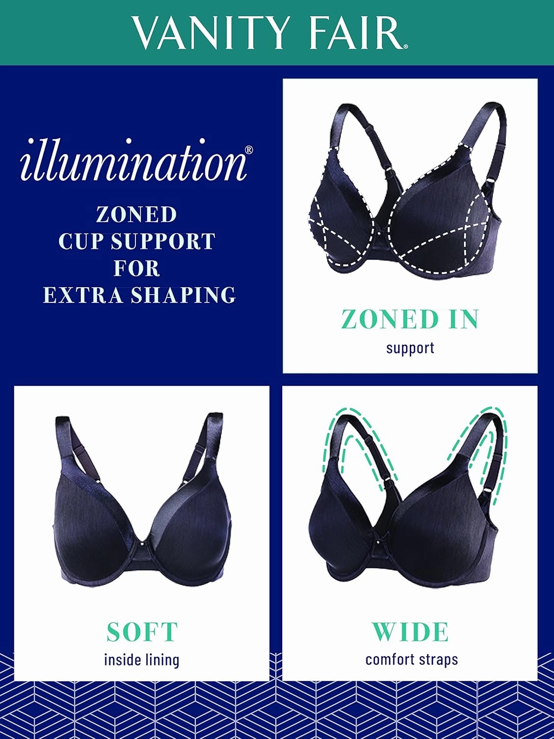 Vanity Fair Women's Illumination Full Figure Zoned-in Support Bra, Lightly Lined Cups Up to DD