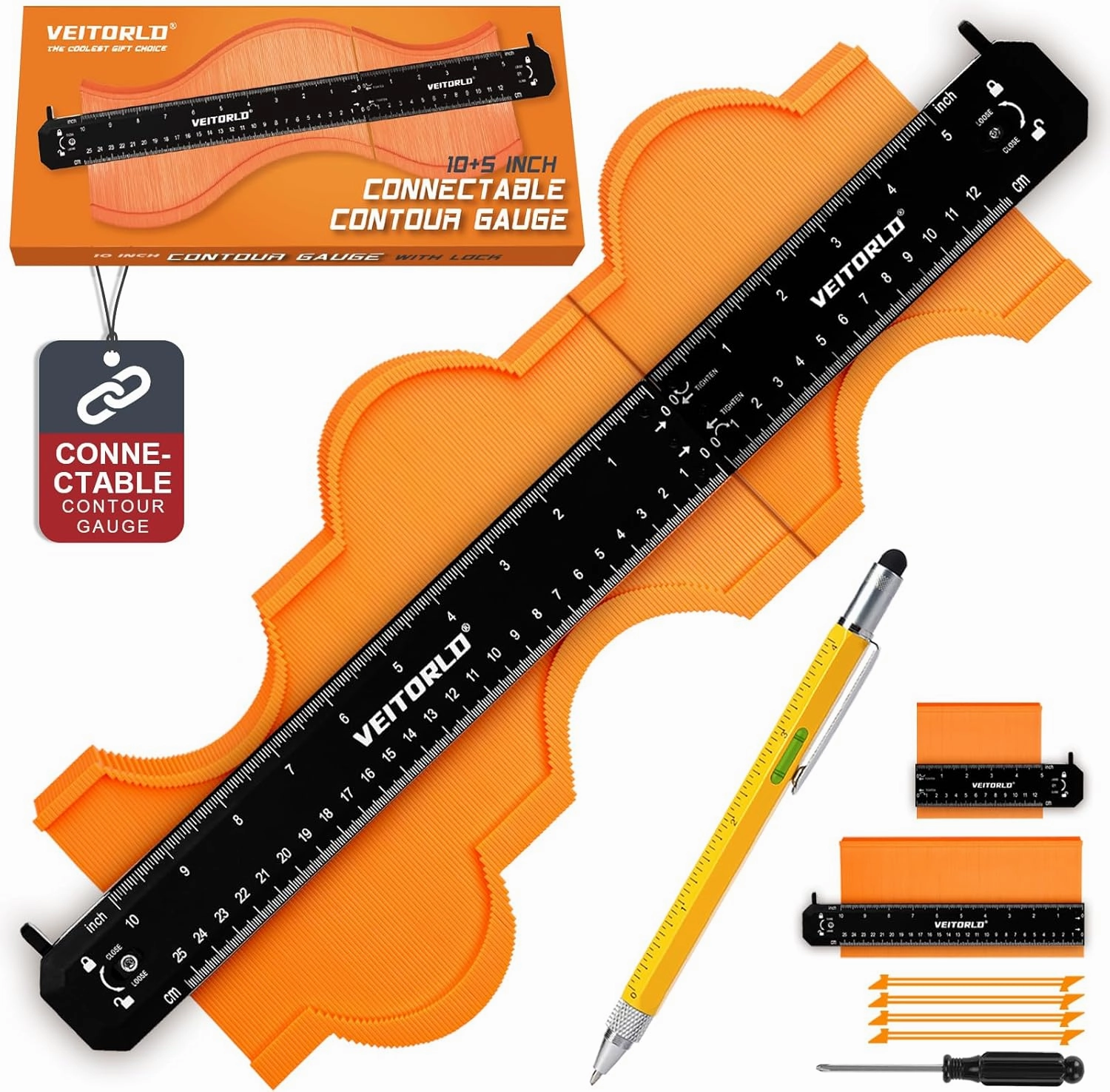 VEITORLD Contour Gauge Profile Tool (10 5 Inch), Fathers Day, Shape Duplicator with Lock, Unique Gifts for Men Dad Husband from Daughter Son Wife, Flooring Tools for Woodworking