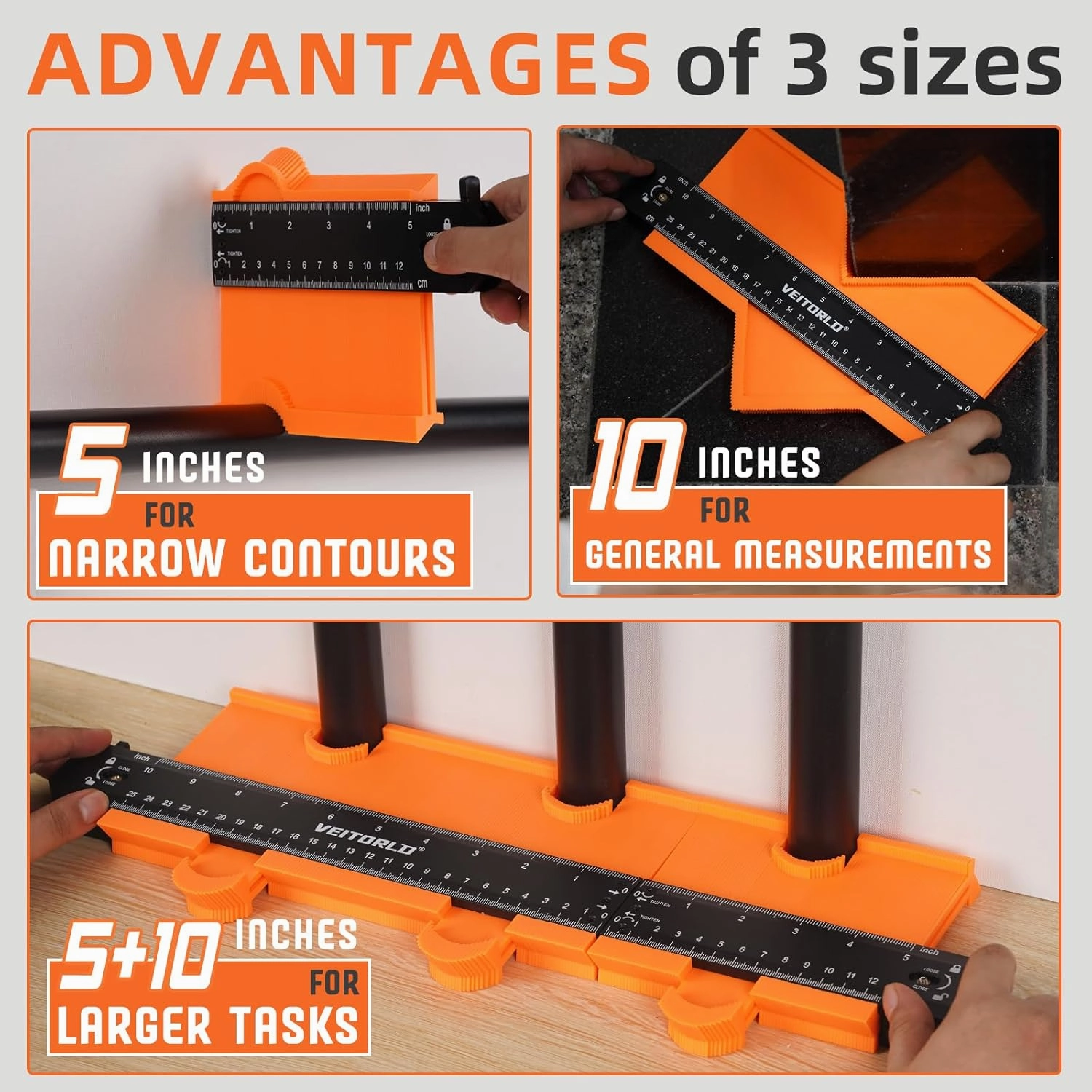 VEITORLD Contour Gauge Profile Tool (10 5 Inch), Fathers Day, Shape Duplicator with Lock, Unique Gifts for Men Dad Husband from Daughter Son Wife, Flooring Tools for Woodworking