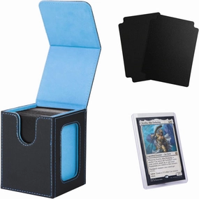 Venssu MTG Deck Box for Commander Display,Card Deck Box Fits 100 Double Sleeved Cards,TCG with 2 Dividers and 1 Toploader (Black and Wathet)