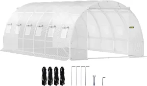 VEVOR 20 x 10 x 7 ft Walk-in Tunnel Greenhouse, Portable Plant Hot House w/Galvanized Steel Hoops, 3 Top Beams, Diagonal Poles, 2 Zippered Doors & 12 Roll-up Windows, White