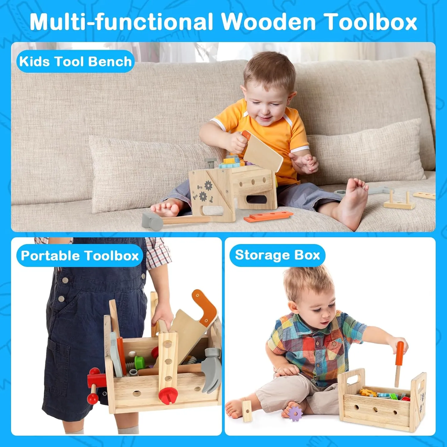 Vextronic Kids Tool Set, Wooden Toddler Tool Set with Tool Box/Bench, Montessori Toys for 1 2 3 4 5 6 Year Old, Play Toy Tools Kit, Educational STEM Construction Christmas Birthday Gift for Boys Girls