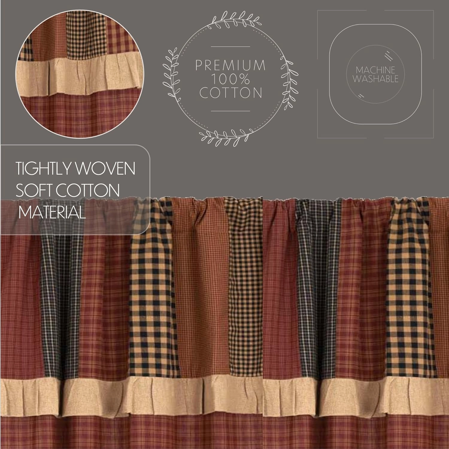 VHC Brands Maisie Primitive 84 Inches Long Panel Pair, Curtain for Living Room Bedroom - Attached Valance, Set of 2, 84"x40"