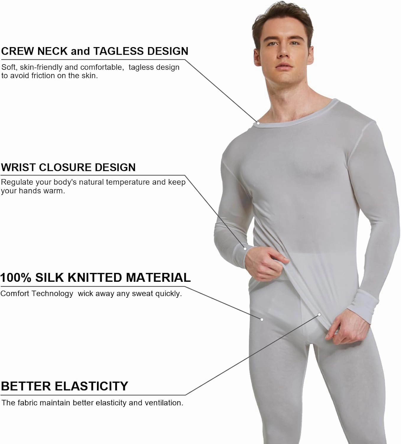 Viamulion Men's Pure Mulberry Silk Knitted Thermal Underwear Set