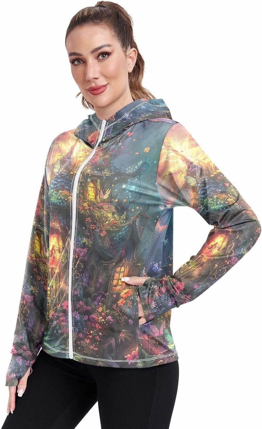 Vibrant Fairy House Uv Light Clothing, Upf 50  Zip up Outdoor Clothes, (S-XXL)