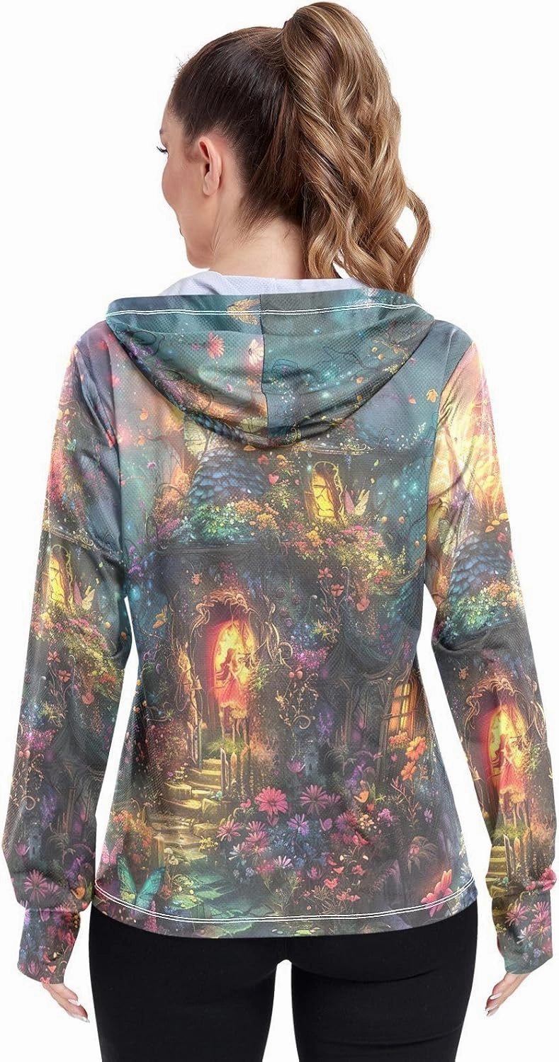 Vibrant Fairy House Uv Light Clothing, Upf 50  Zip up Outdoor Clothes, (S-XXL)