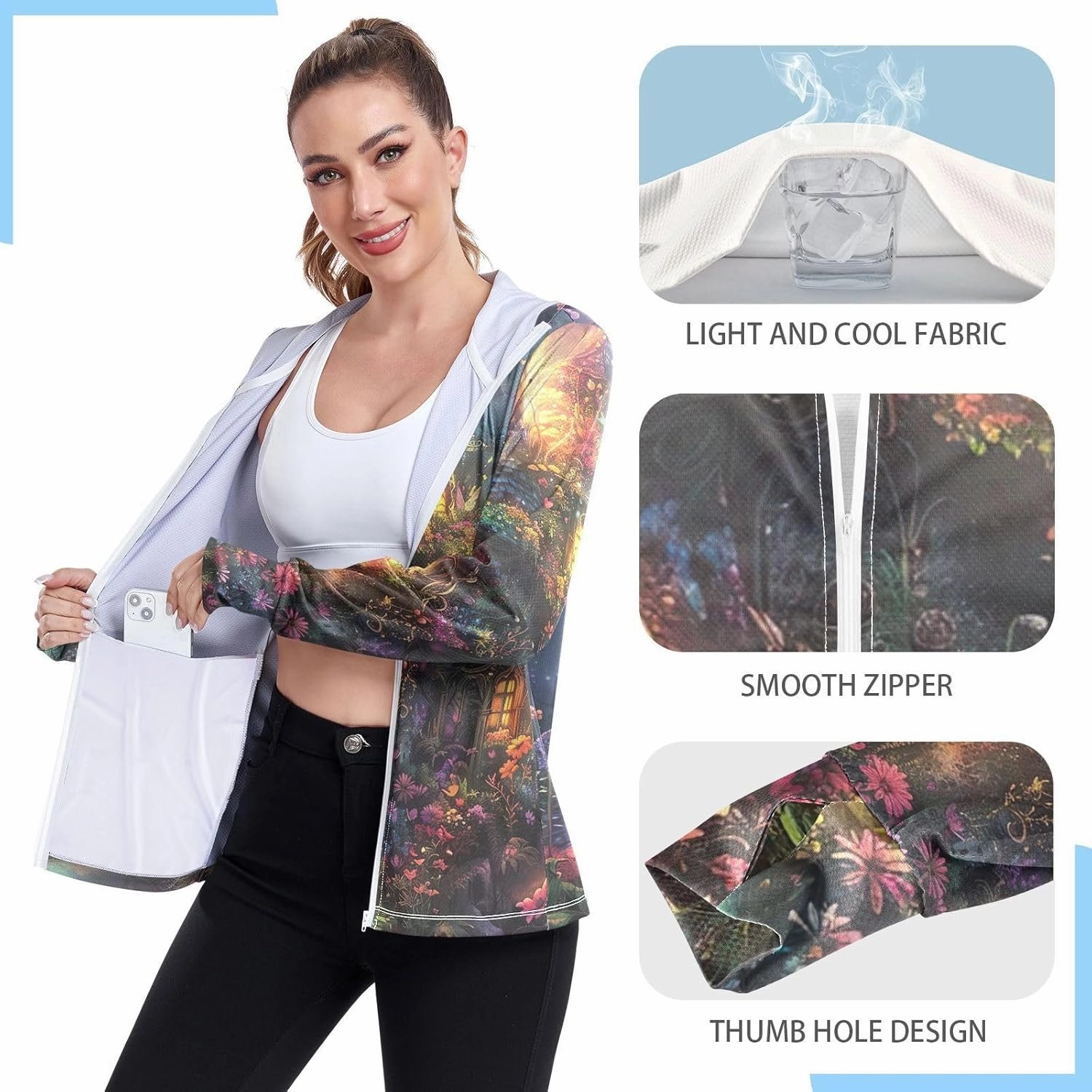 Vibrant Fairy House Uv Light Clothing, Upf 50  Zip up Outdoor Clothes, (S-XXL)