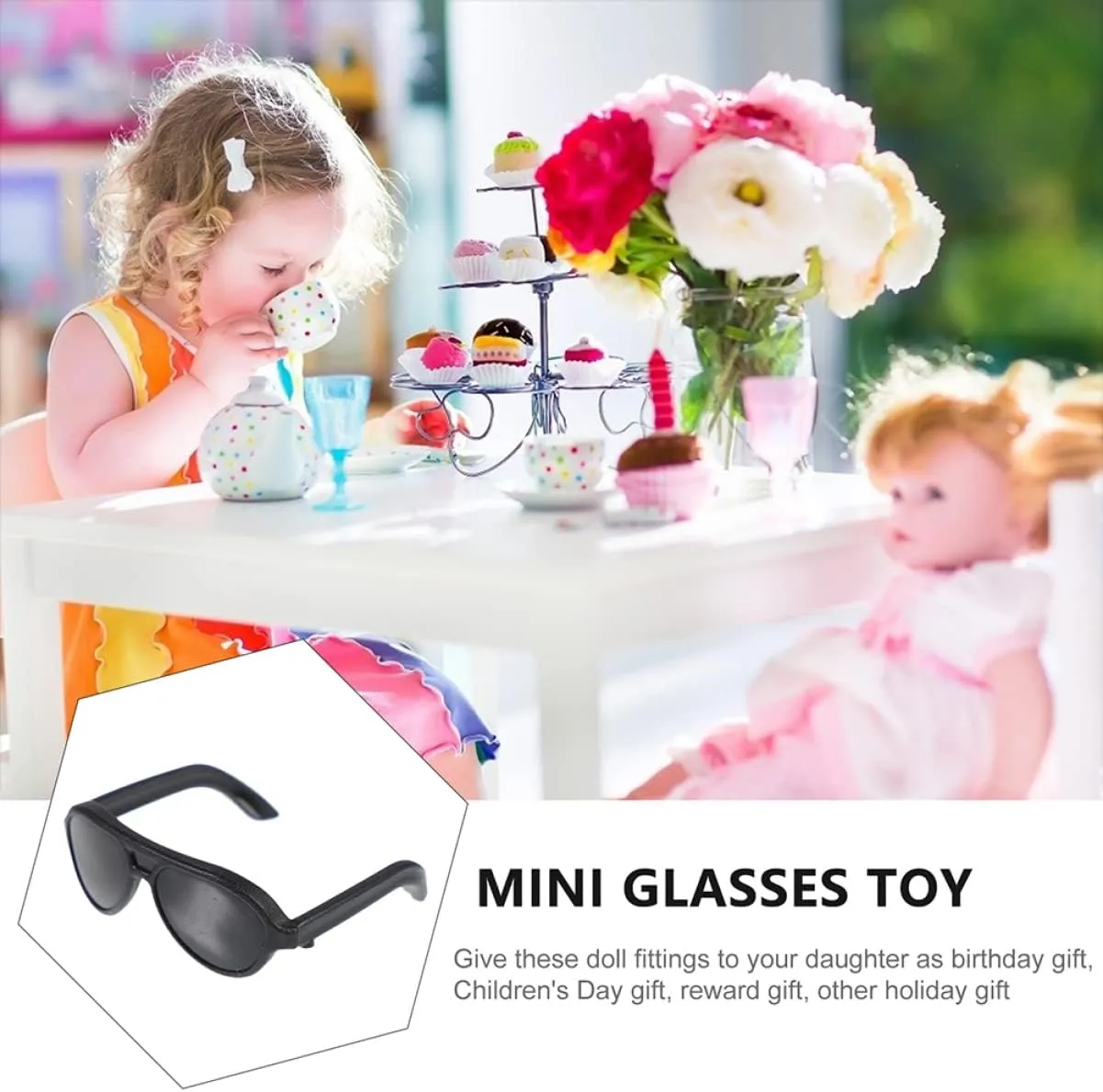 VICASKY 4sets Mini Sunglasses Doll Accessories DIY Decoration Plaything for Compact Eyewear for Dollhouse Lightweight Mini Sunglasses for Various Dolls Present 120pcs*4