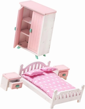 VICASKY 1set Mini Wooden Bedroom Furniture Dollhouse Bed Nightstand Elegant Decorative Accessories for Miniature Homes Lightweight Compact Design for Boys and Girls