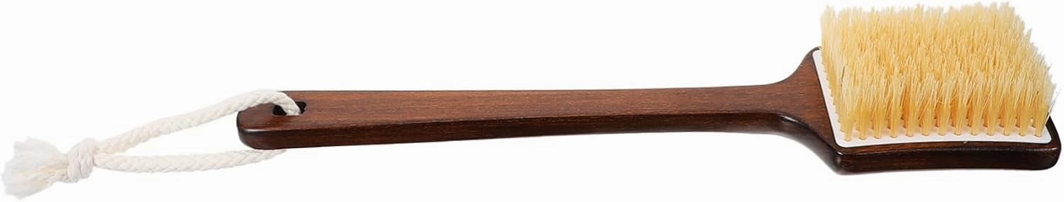 VICASKY Bath Brush with Wooden Handle Exfoliating Back Scrubber for Shower Soft Pig Bristles for Gentle Cleansing for Relaxing Bathing Experience Durable