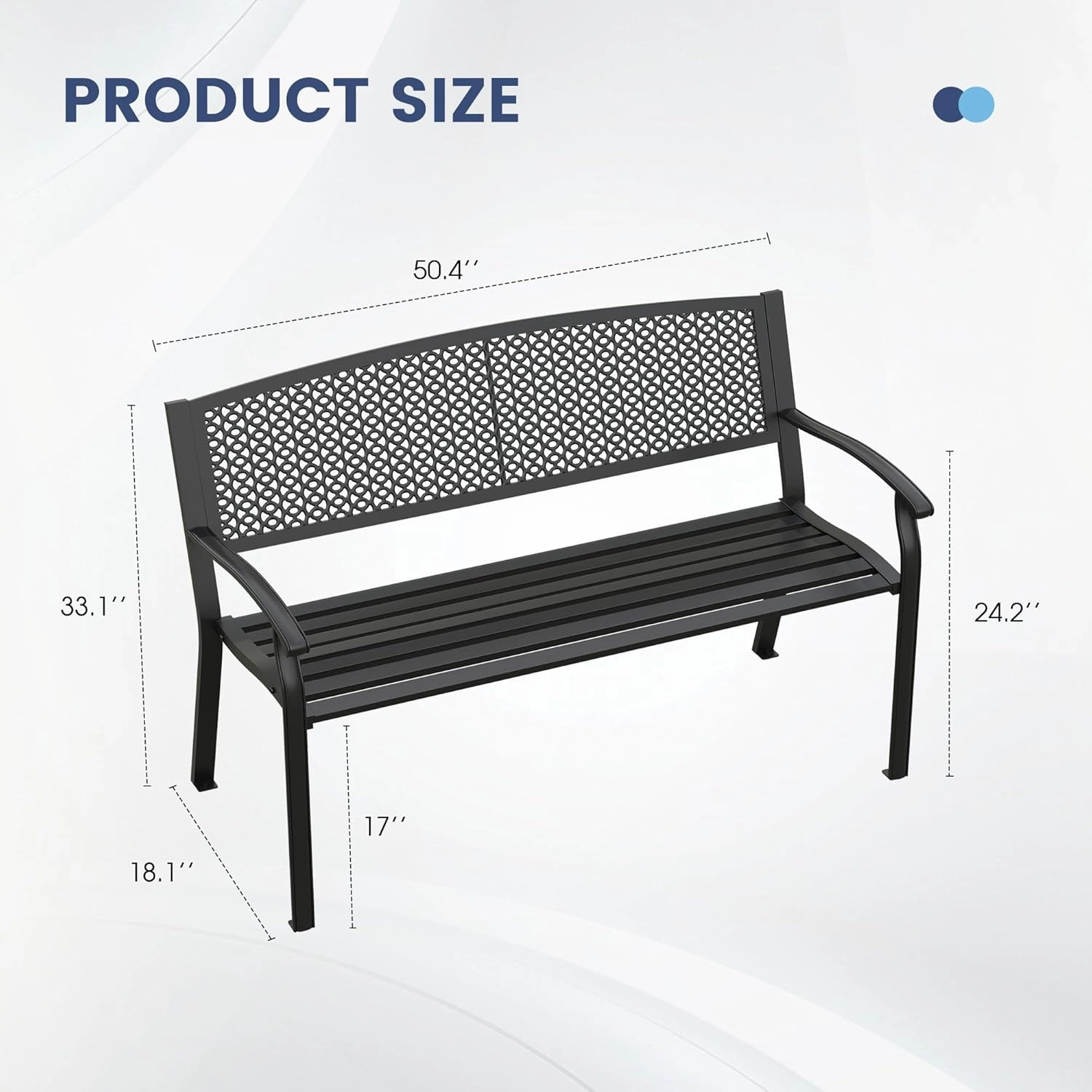 VICLLAX Outdoor Garden Bench, Metal Frame Patio Bench with Oval Design Backrest for Porch Yard Lawn Deck, Black