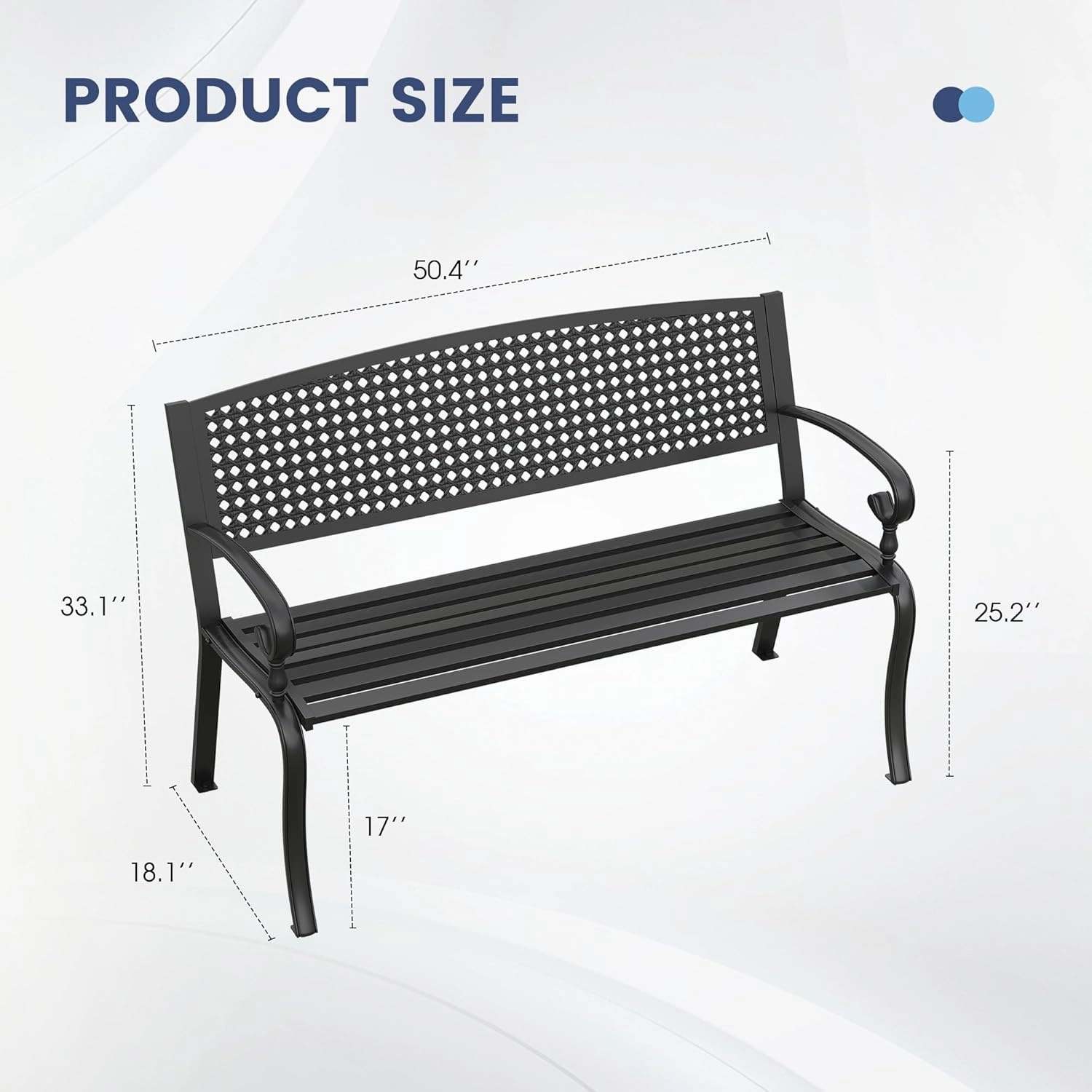 VICLLAX Outdoor Garden Bench, Metal Frame Patio Bench with Twist Circle Design Backrest for Porch Yard Lawn Deck, Black