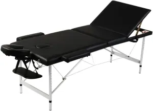 vidaXL Black Foldable Massage Table - 3-Zones, Adjustable Aluminum Frame, High-Density Foam, Resistant to Disinfectants, Portable with Carrying Bag