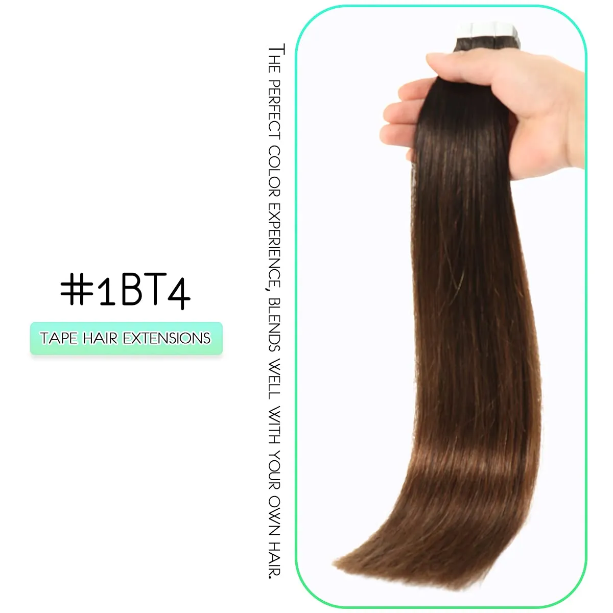 VINBAO Black Trend To Chocolate Brown 50g 20Pcs 18 inch Tape In Hair Extensions Human Hair Soft Thick End Tangle Tape Durable Silky Straight Balayage Hair Extensions (14inch, #1BT4)