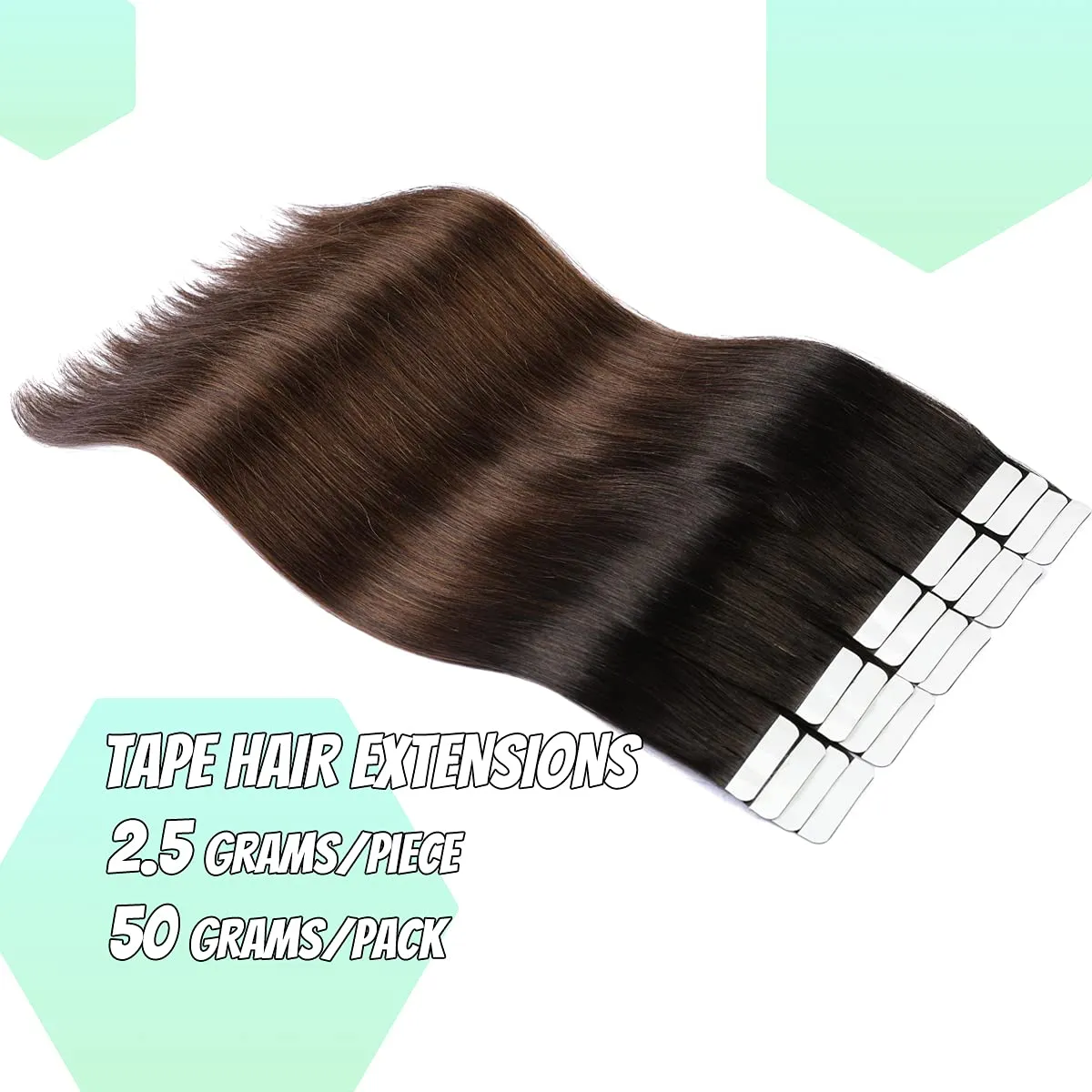 VINBAO Black Trend To Chocolate Brown 50g 20Pcs 18 inch Tape In Hair Extensions Human Hair Soft Thick End Tangle Tape Durable Silky Straight Balayage Hair Extensions (14inch, #1BT4)