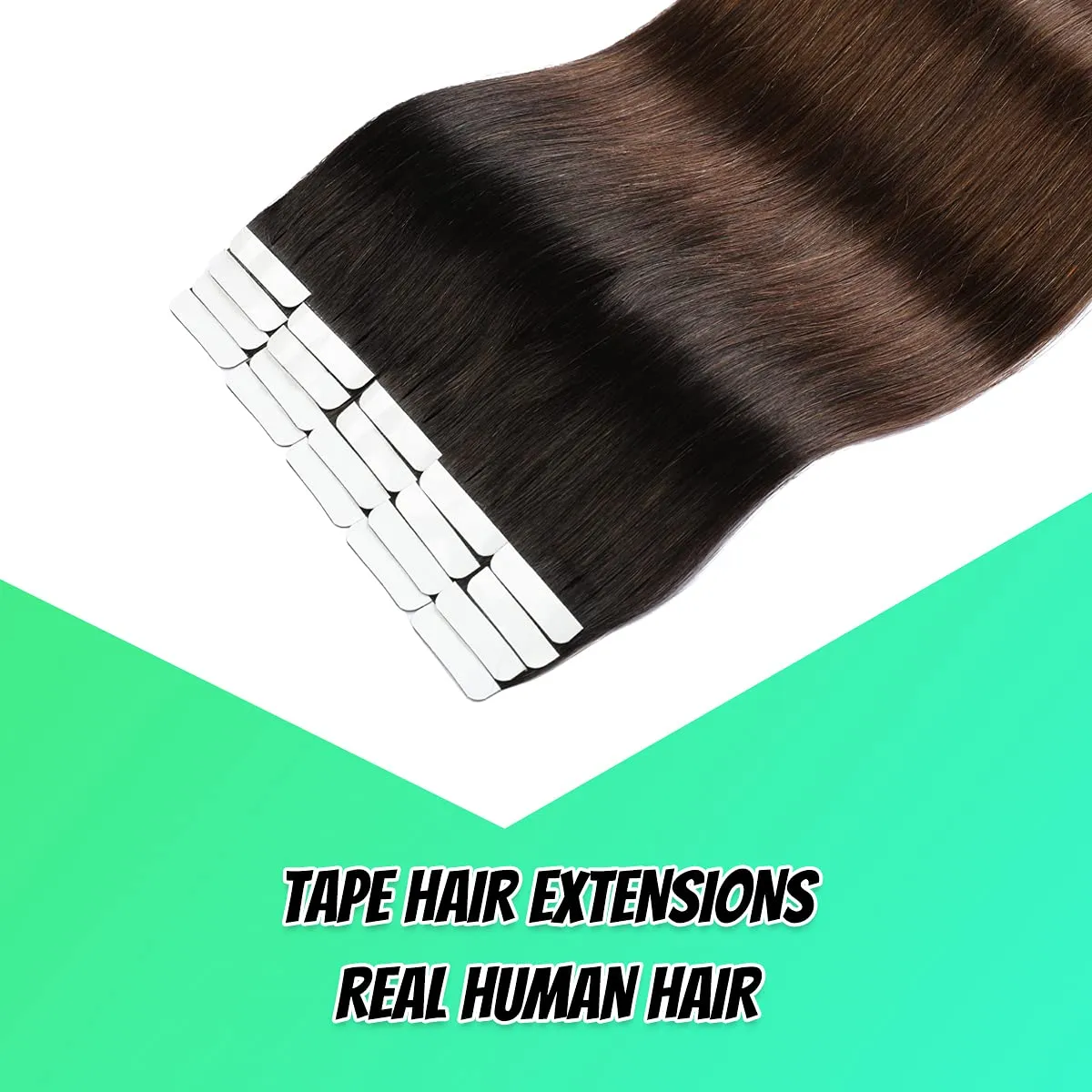 VINBAO Black Trend To Chocolate Brown 50g 20Pcs 18 inch Tape In Hair Extensions Human Hair Soft Thick End Tangle Tape Durable Silky Straight Balayage Hair Extensions (14inch, #1BT4)