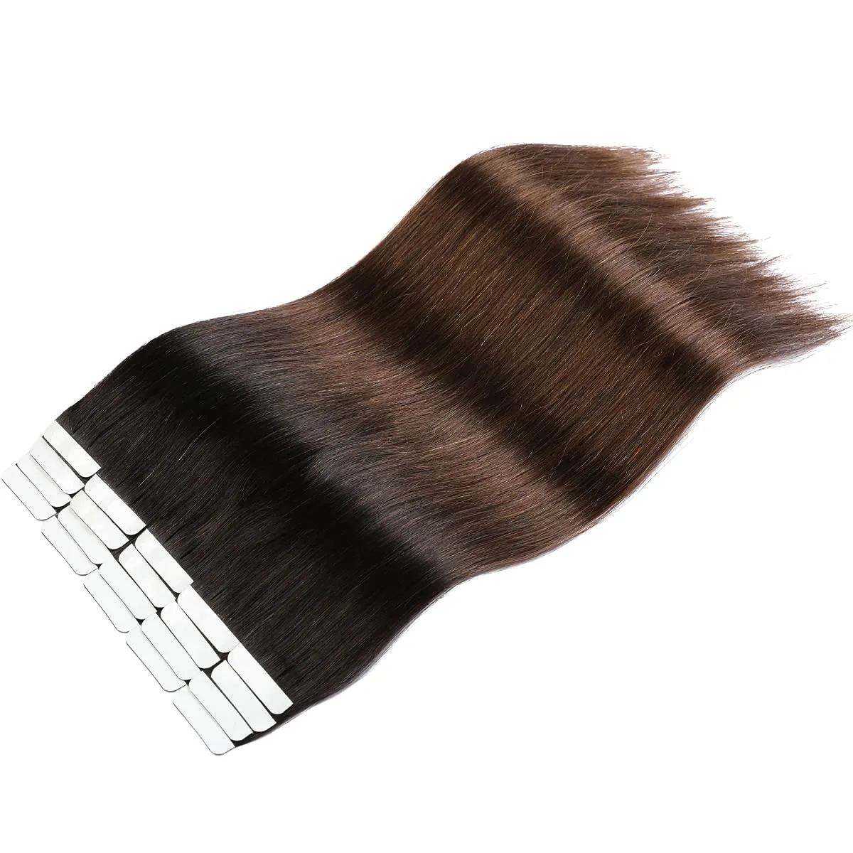 VINBAO Black Trend To Chocolate Brown 50g 20Pcs 18 inch Tape In Hair Extensions Human Hair Soft Thick End Tangle Tape Durable Silky Straight Balayage Hair Extensions (14inch, #1BT4)