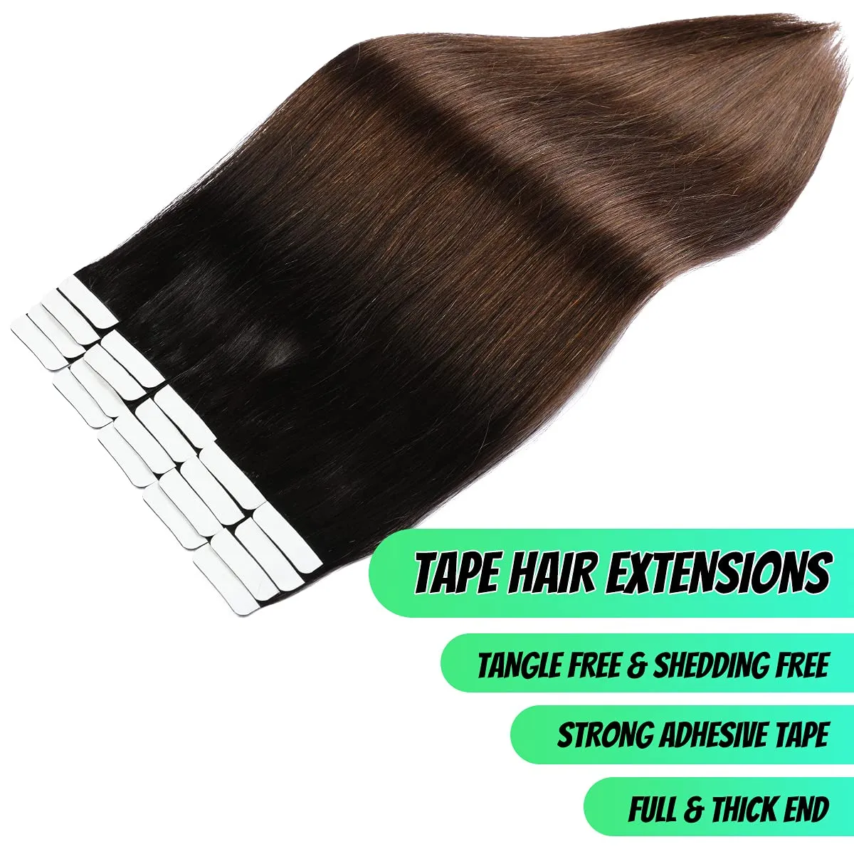 VINBAO Black Trend To Chocolate Brown 50g 20Pcs 18 inch Tape In Hair Extensions Human Hair Soft Thick End Tangle Tape Durable Silky Straight Balayage Hair Extensions (14inch, #1BT4)