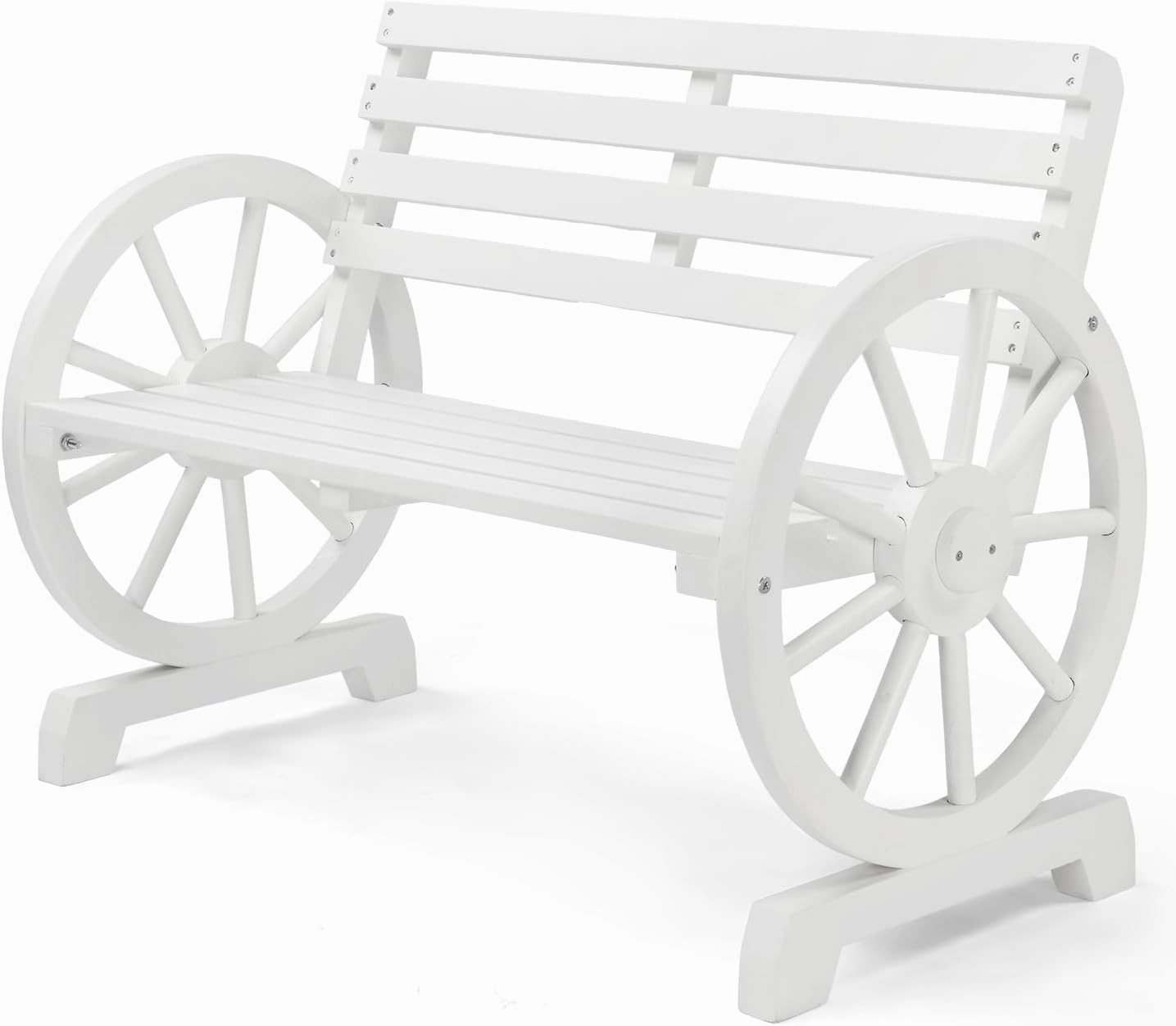 VINGLI 41" Rustic Wooden Wheel Bench Outdoor Bench, 2-Person Patio Bench Wagon Slatted Seat, Garden Benches for Outdoors 350lbs High Capacity, Weather Resistance (White)