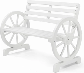VINGLI 41" Rustic Wooden Wheel Bench Outdoor Bench, 2-Person Patio Bench Wagon Slatted Seat, Garden Benches for Outdoors 350lbs High Capacity, Weather Resistance (White)