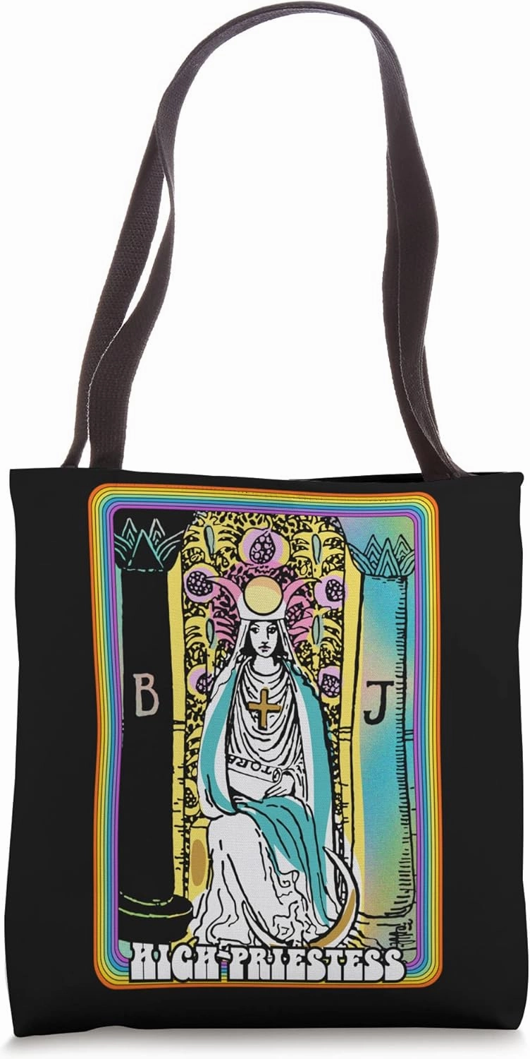 Vintage Tarot Card High Priestess Groovy Retro Rainbow Y2K Tote Bag