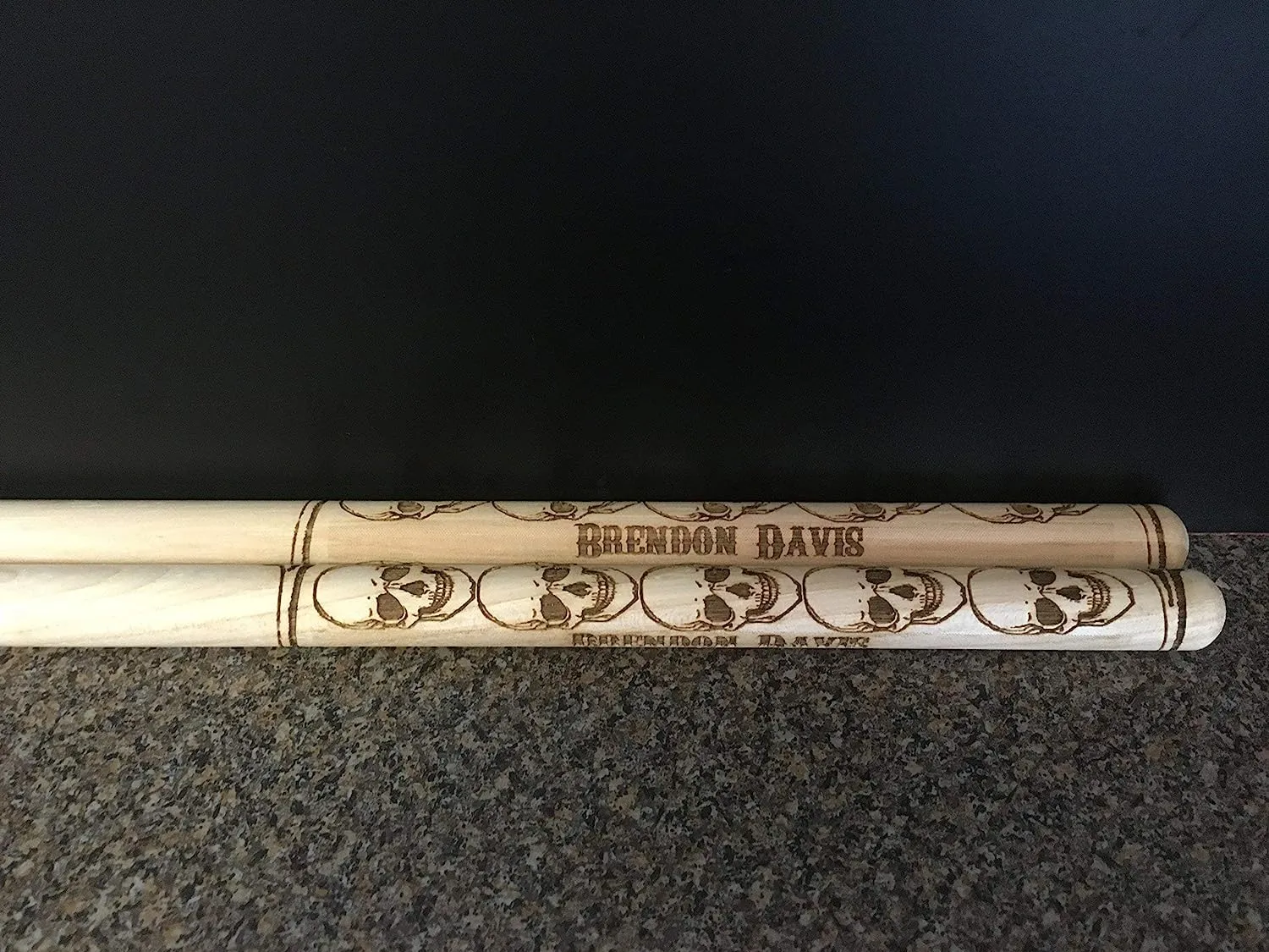 Vital Signs Personalized Engraved 5A Drumsticks – Hickory Wood Tip Customized Drumsticks for Drums with Name or Text – 1 Pair Wooden Drums sticks Gift for Musicians, Drummers, Bands (Skull and Crossbone)