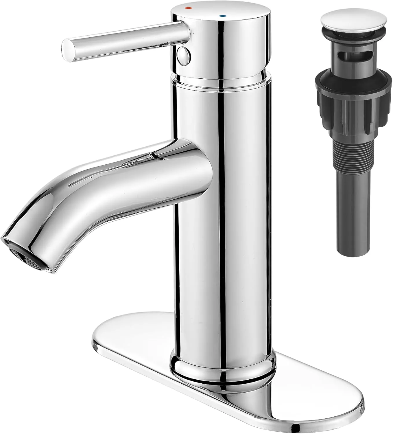 VOTON Chrome Bathroom Faucets 1 Hole, Stainless Steel Bathroom Sink Faucet with Metal Pop up Drain, Lavatory Faucet for Bathroom Sink