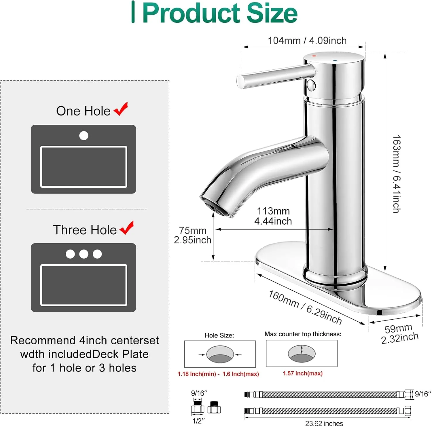 VOTON Chrome Bathroom Faucets 1 Hole, Stainless Steel Bathroom Sink Faucet with Metal Pop up Drain, Lavatory Faucet for Bathroom Sink